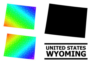 Vector lowpoly rainbow colored map of Wyoming State with diagonal gradient. Triangulated map of Wyoming State polygonal illustration.
