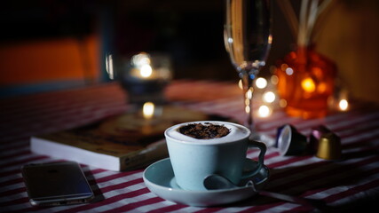 A cup of coffee with a romantic atmosphere