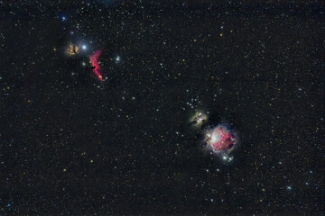 wide field of Orion Nebula M42 or NGC 1976 with flame nebula NGC 2024 and horse head IC 434...
