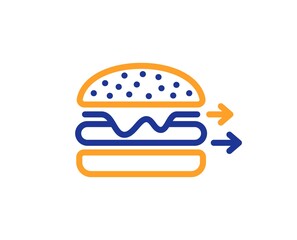 Food delivery line icon. Burger meal sign. Catering service symbol. Colorful thin line outline concept. Linear style food delivery icon. Editable stroke. Vector