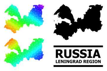 Vector lowpoly spectrum colored map of Leningrad Region with diagonal gradient. Triangulated map of Leningrad Region polygonal illustration.