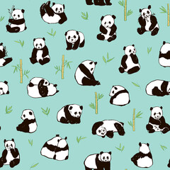 Panda animal vector seamless pattern