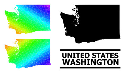 Vector lowpoly spectral colored map of Washington State with diagonal gradient. Triangulated map of Washington State polygonal illustration.