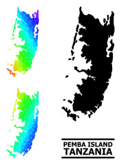 Obraz premium Vector lowpoly spectral colored map of Pemba island with diagonal gradient. Triangulated map of Pemba island polygonal illustration.