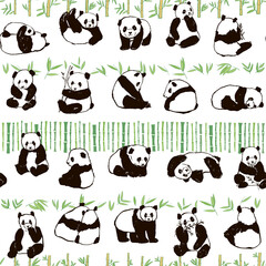 Panda animal vector seamless striped pattern