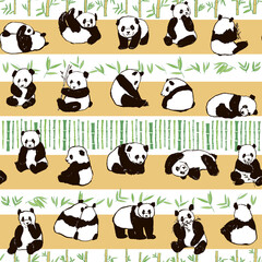 Panda animal vector seamless striped pattern