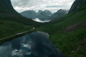 Scenic Mountains and Lakes of Senja Island in the Norway