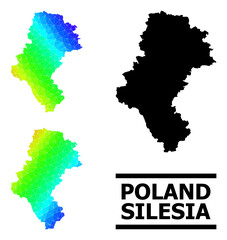 Vector low-poly rainbow colored map of Silesia Province with diagonal gradient. Triangulated map of Silesia Province polygonal illustration.