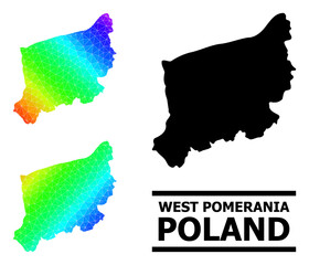 Vector low-poly spectral colored map of West Pomerania Province with diagonal gradient. Triangulated map of West Pomerania Province polygonal illustration.