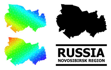 Vector lowpoly spectral colored map of Novosibirsk Region with diagonal gradient. Triangulated map of Novosibirsk Region polygonal illustration.
