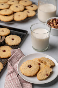 Hazelnut shortbread cookies and milk 