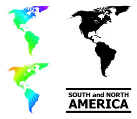 Vector low-poly spectral colored map of South and North America with diagonal gradient. Triangulated map of South and North America polygonal illustration.