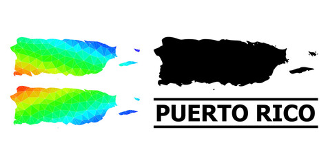Vector low-poly spectrum colored map of Puerto Rico with diagonal gradient. Triangulated map of Puerto Rico polygonal illustration.