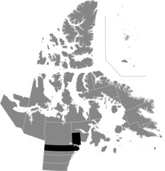 Black flat blank highlighted location map of the RANKIN INLET NORTH-CHESTERFIELD INLET District inside gray administrative map of the territorial electoral districts of Canadian territory of Nunavut, 