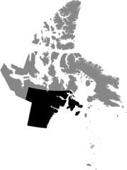 Black flat blank highlighted location map of the KIVALLIQ-KEEWATIN Region inside gray administrative map of the Canadian territory of Nunavut, Canada