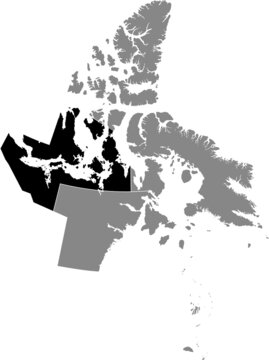 Black flat blank highlighted location map of the KITIKMEOT-KITIKMEOT Region inside gray administrative map of the Canadian territory of Nunavut, Canada