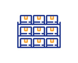 Boxes shelf line icon. Warehouse inventory sign. Logistic wholesale goods symbol. Colorful thin line outline concept. Linear style boxes shelf icon. Editable stroke. Vector