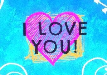 Handmade valentines day love card. 2d illustration. Vintage poster colorful design. February month holiday festival occasion. Passion admiration. © Jakub