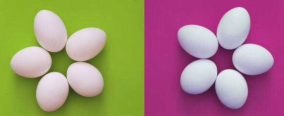 Food pattern of Easter eggs on a colorful background 