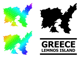 Vector low-poly rainbow colored map of Lemnos Island with diagonal gradient. Triangulated map of Lemnos Island polygonal illustration.