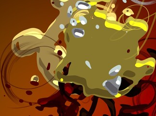 Cartoon water liquid particles droplets. Abatract painting. 2d illustration. Frozen motion small particle molecules. © Jakub