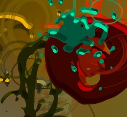 Cartoon water liquid particles droplets. Abatract painting. 2d illustration. Frozen motion small particle molecules. © Jakub