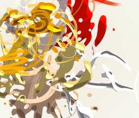 Cartoon water liquid particles droplets. Abatract painting. 2d illustration. Frozen motion small particle molecules. © Jakub