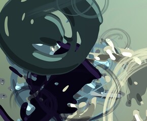 Cartoon water liquid particles droplets. Abatract painting. 2d illustration. Frozen motion small particle molecules.