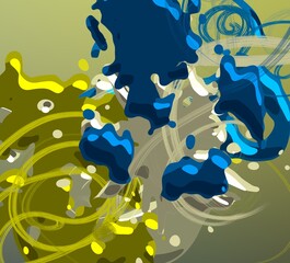 Cartoon water liquid particles droplets. Abatract painting. 2d illustration. Frozen motion small particle molecules. © Jakub