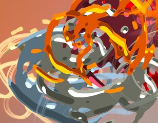 Cartoon water liquid particles droplets. Abatract painting. 2d illustration. Frozen motion small particle molecules. © Jakub