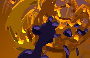 Cartoon water liquid particles droplets. Abatract painting. 2d illustration. Frozen motion small particle molecules. © Jakub