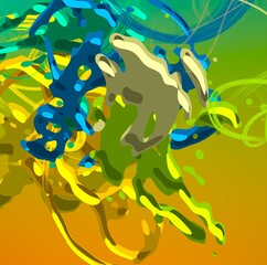 Cartoon water liquid particles droplets. Abatract painting. 2d illustration. Frozen motion small particle molecules. © Jakub