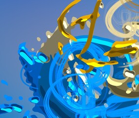 Cartoon water liquid particles droplets. Abatract painting. 2d illustration. Frozen motion small particle molecules. © Jakub
