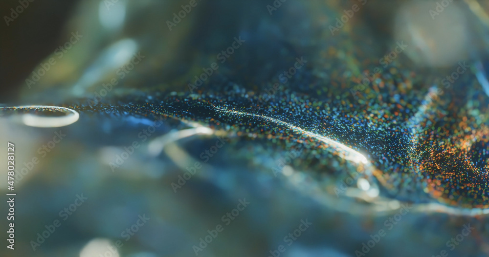 Poster green and blue background with glowing dots bokeh style. shiny neon waves and glowing bokeh particle