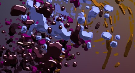 Cartoon water liquid particles droplets. Abatract painting. 2d illustration. Frozen motion small particle molecules. © Jakub