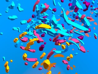 Cartoon water liquid particles droplets. Abatract painting. 2d illustration. Frozen motion small particle molecules. © Jakub