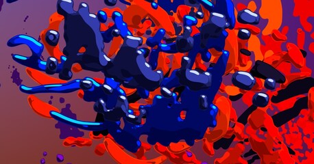 Cartoon water liquid particles droplets. Abatract painting. 2d illustration. Frozen motion small particle molecules. © Jakub