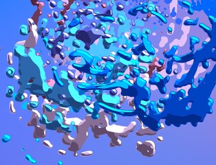Cartoon water liquid particles droplets. Abatract painting. 2d illustration. Frozen motion small particle molecules. © Jakub