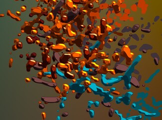 Cartoon water liquid particles droplets. Abatract painting. 2d illustration. Frozen motion small particle molecules.