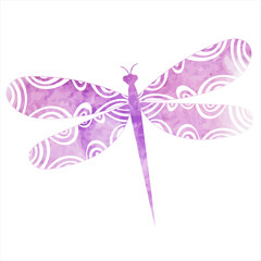 dragonfly purple watercolor silhouette isolated, vector