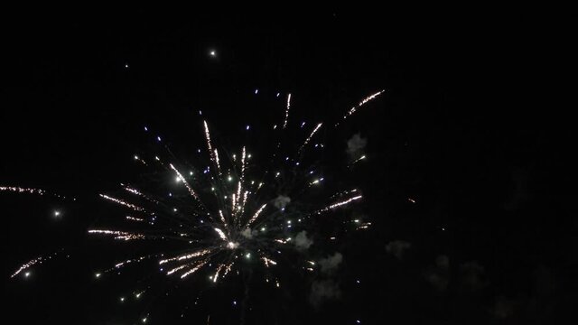 Exploding fireworks during celebration of new year.