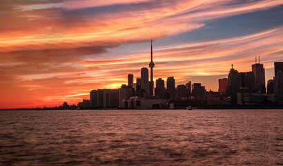 Fototapeta na wymiar Panoramic view of the largest Canadian city, Toronto from the waterfront, Canada