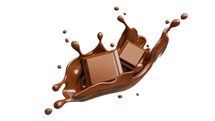 chocolate splashed with chocolate bar on transparent background,clipping path
