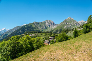 mountain panorama with snowy Monte Bianco on background