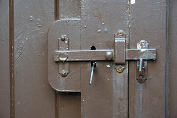 Door security latch metal hook on garden gate