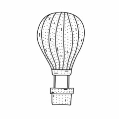 Hand drawn air balloon icon in doodle style. Cartoon air balloon vector icon for web design isolated on white background.