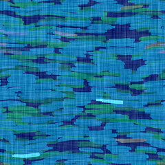 Fototapeta na wymiar Blue mottled swirl wave rustic linen texture background. Summer beach style stripe home decor fabric. Dyed wash wavy coastal living textile effect. High quality jpg seamless pattern swatch.