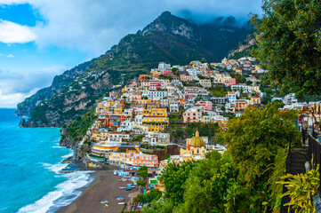View of Positano, the most famous fishing village on Amalfi coast