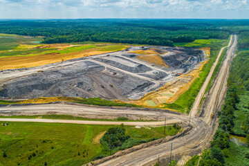 Open Pit Strip Coal Mine in Midwestern USA Aerial View