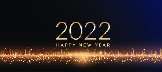 2022 Glittering New Year Card, Festive Sparkling Gold Background, Horizontal banner
